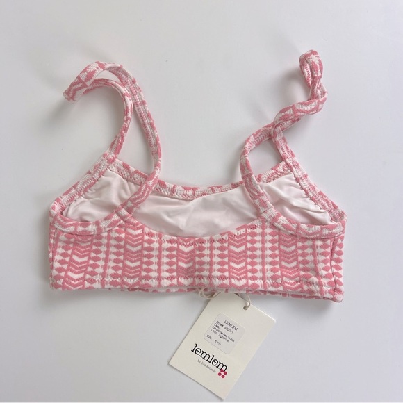 Lemlem | Geometric Print Lola Bikini Top Light Pink | Girls 6 Yrs - Picture 5 of 7